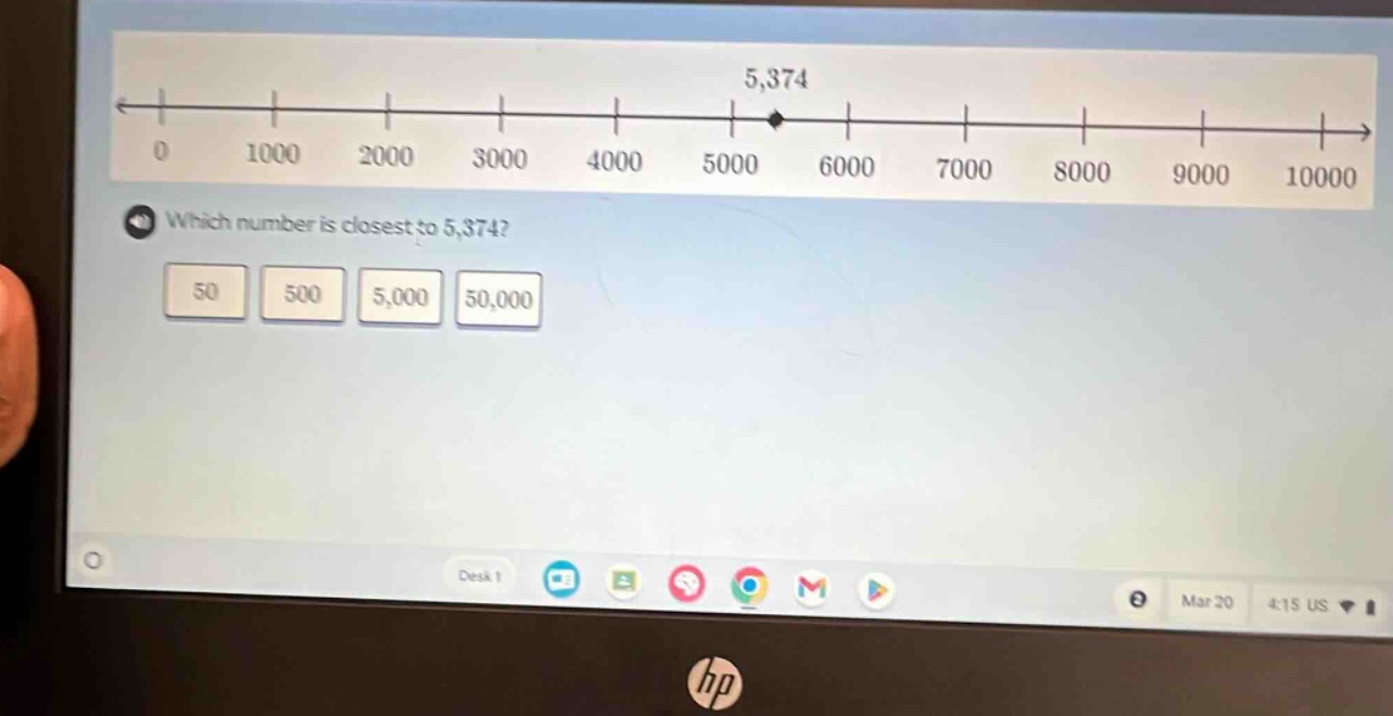 which number is closest to 5,374? 50 500 5,000 50,000