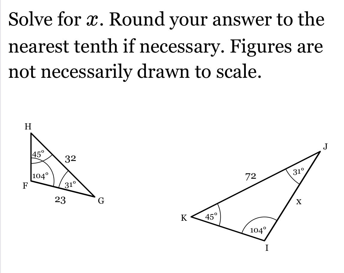 solve for x. round your answer to the nearest tenth if necessary. figures are not necessarily drawn to scale.