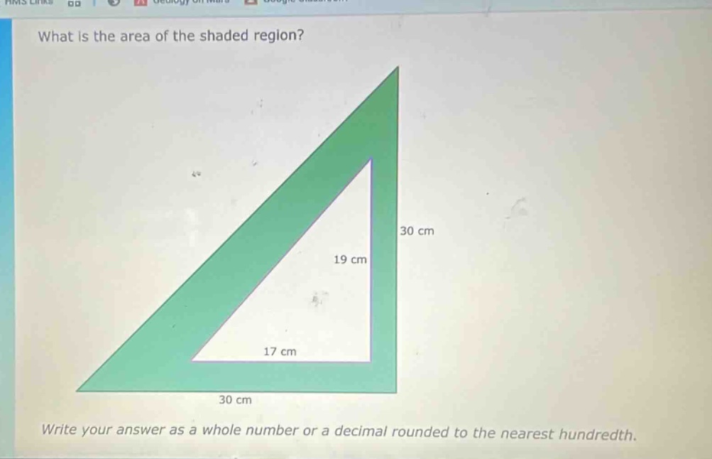 what is the area of the shaded region? write your answer as a whole number or a decimal rounded to the nearest hundredth.