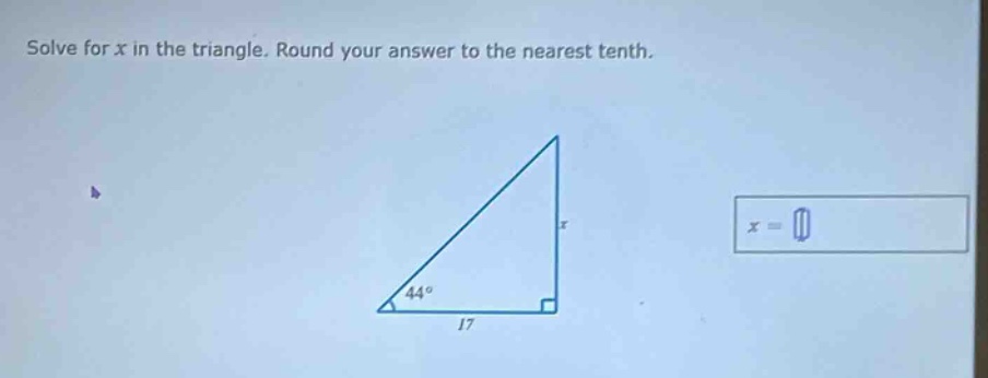 solve for x in the triangle. round your answer to the nearest tenth.