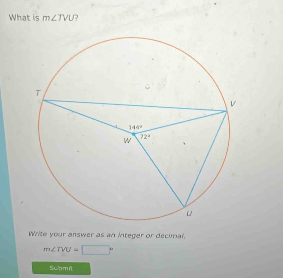 what is m∠tvu? write your answer as an integer or decimal. m∠tvu = °