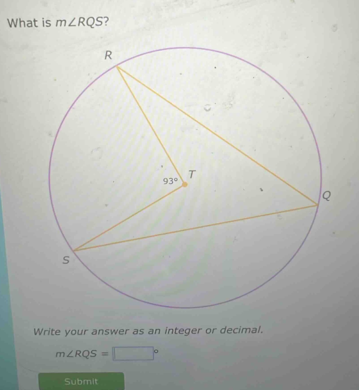 what is m∠rqs? write your answer as an integer or decimal. m∠rqs = °