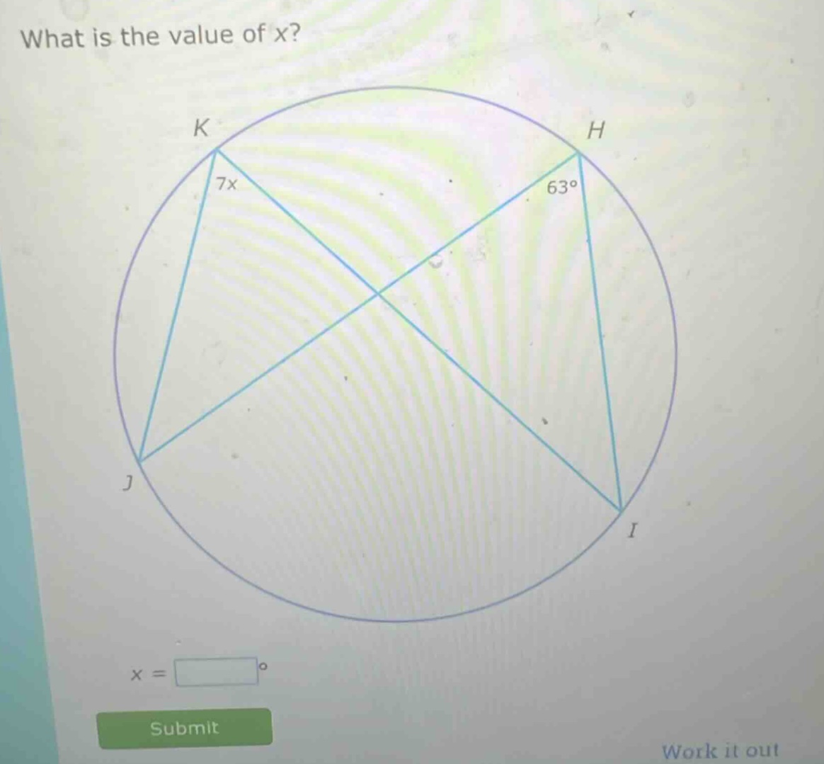 what is the value of x? x = ° submit work it out