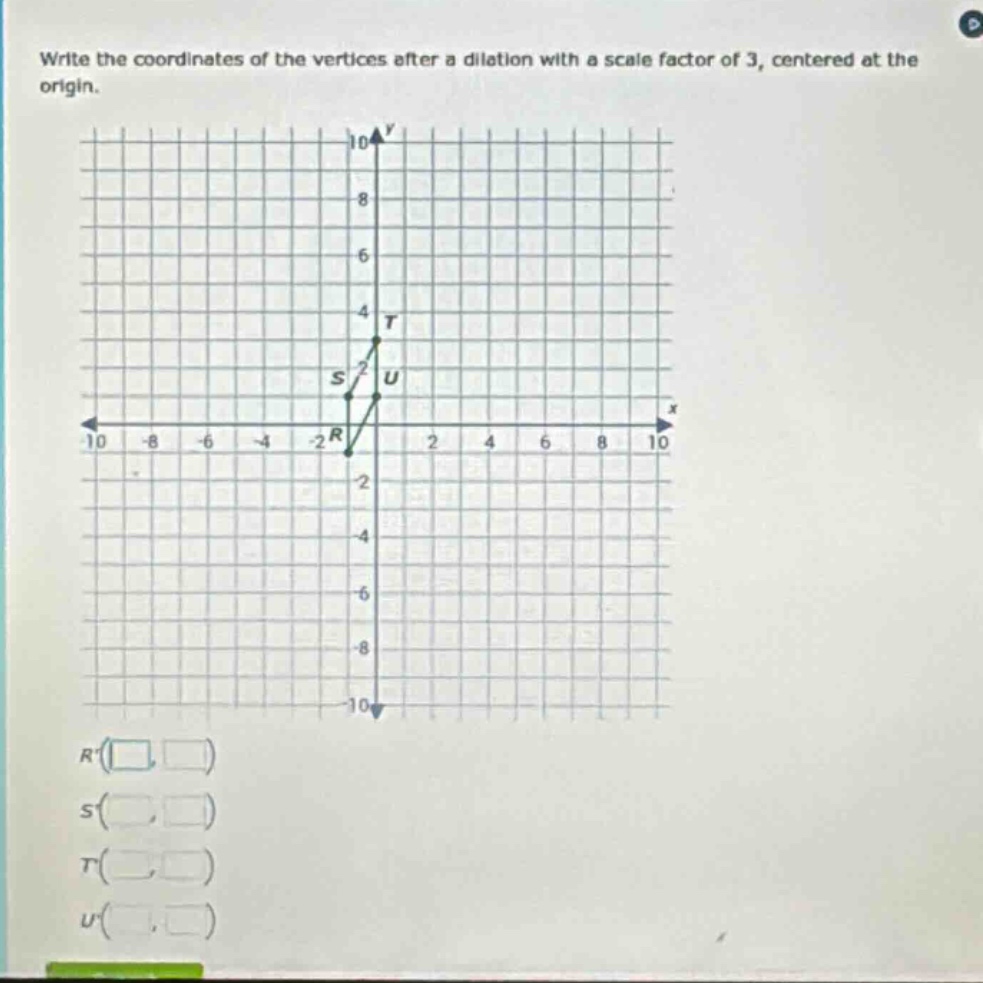 write the coordinates of the vertices after a dilation with a scale factor of 3, centered at the origin.