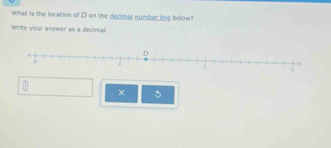 what is the location of d on the decimal number line below? write your answer as a decimal.