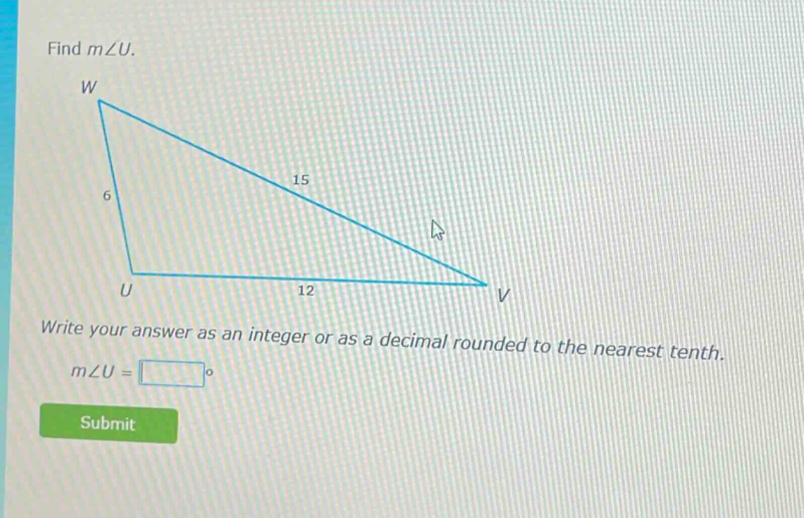 find m∠u. write your answer as an integer or as a decimal rounded to the nearest tenth. m∠u = °