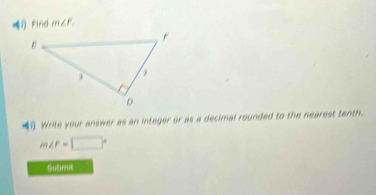 find m∠f. write your answer as an integer or as a decimal rounded to the nearest tenth. m∠f =