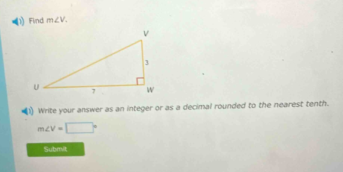 find m∠v. write your answer as an integer or as a decimal rounded to the nearest tenth. m∠v =