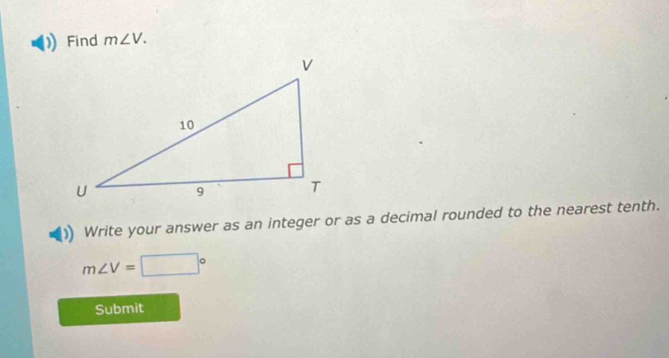 find m∠v. write your answer as an integer or as a decimal rounded to the nearest tenth. m∠v = °