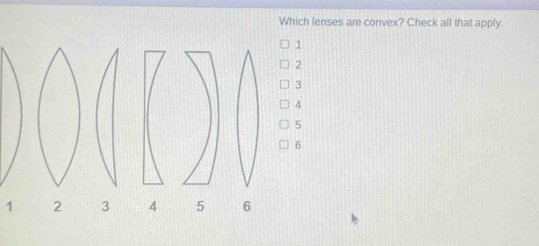which lenses are convex? check all that apply. 1 2 3 4 5 6