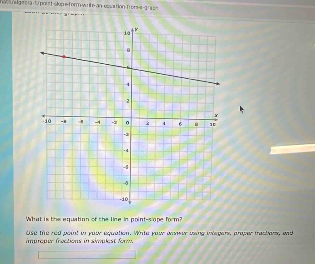 what is the equation of the line in point - slope form? use the red point in your equation. write your answer using integers, proper fractions, and improper fractions in simplest form.