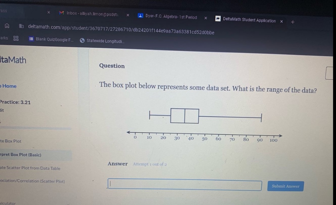 question the box plot below represents some data set. what is the range of the data? answer attempt 1 out of 2