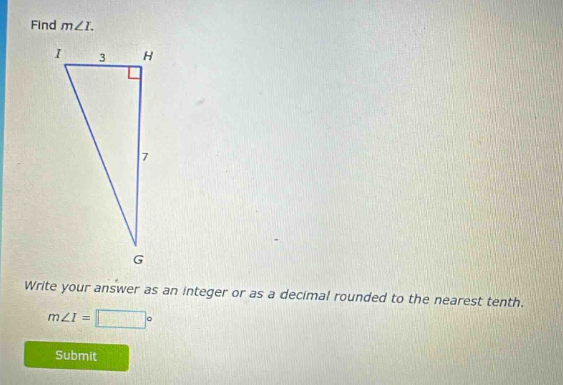 find m∠i. write your answer as an integer or as a decimal rounded to the nearest tenth. m∠i = °