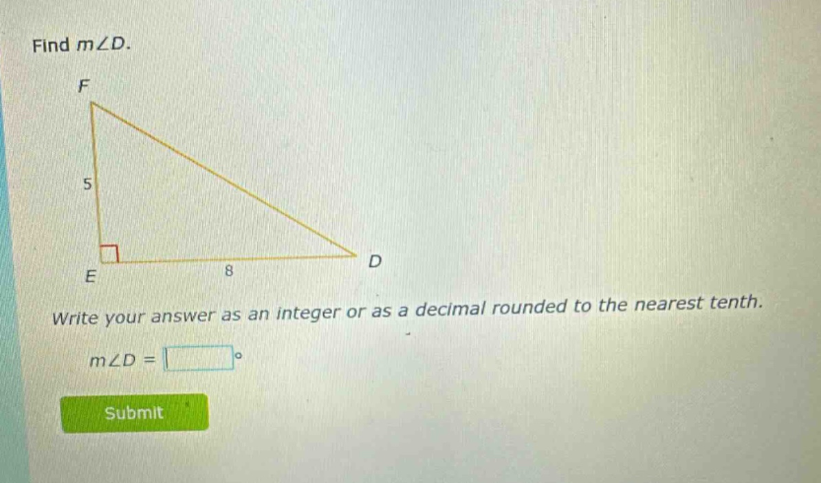 find m∠d. write your answer as an integer or as a decimal rounded to the nearest tenth. m∠d =