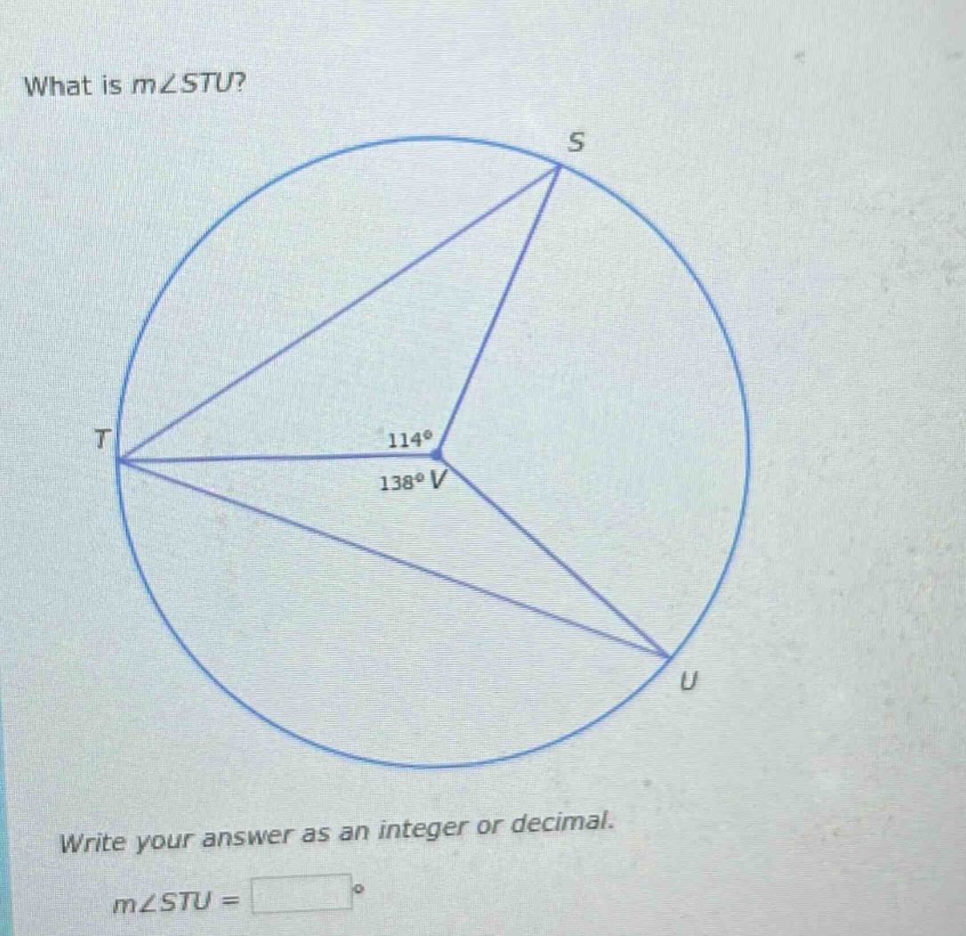 what is m∠stu? write your answer as an integer or decimal. m∠stu = °