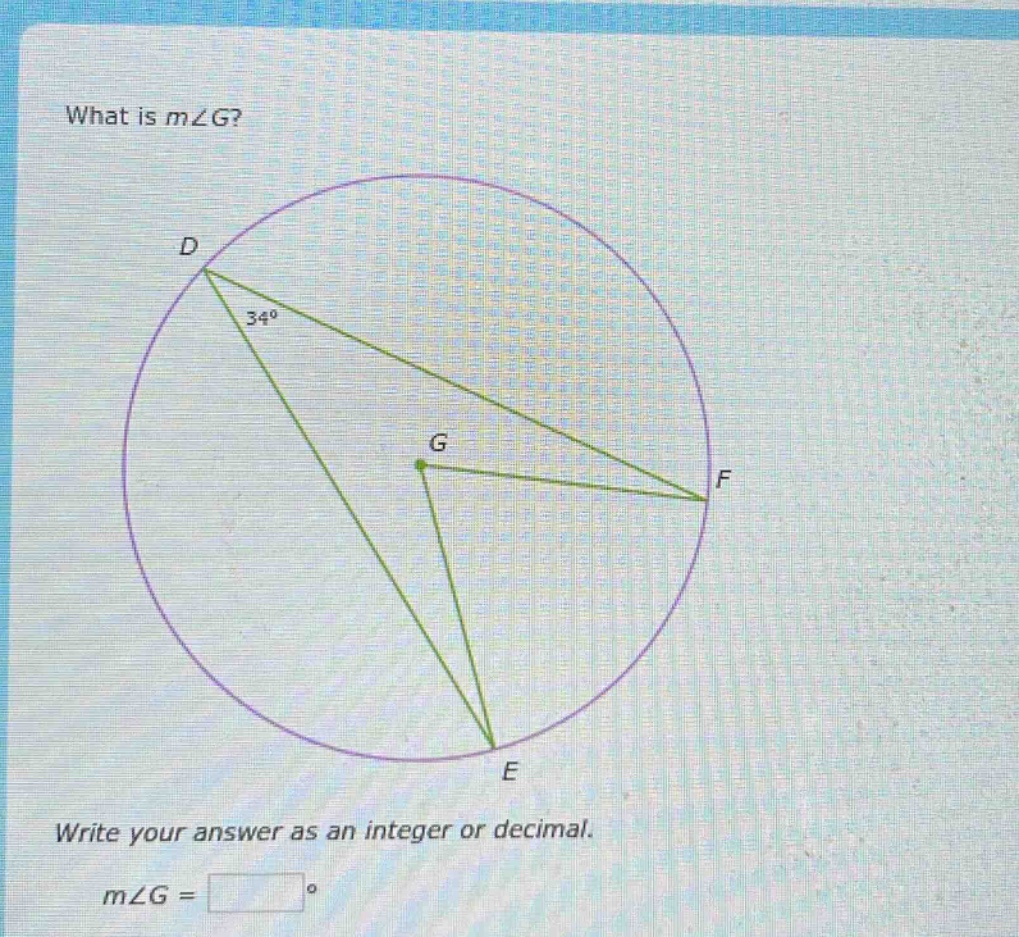 what is m∠g? write your answer as an integer or decimal. m∠g = °