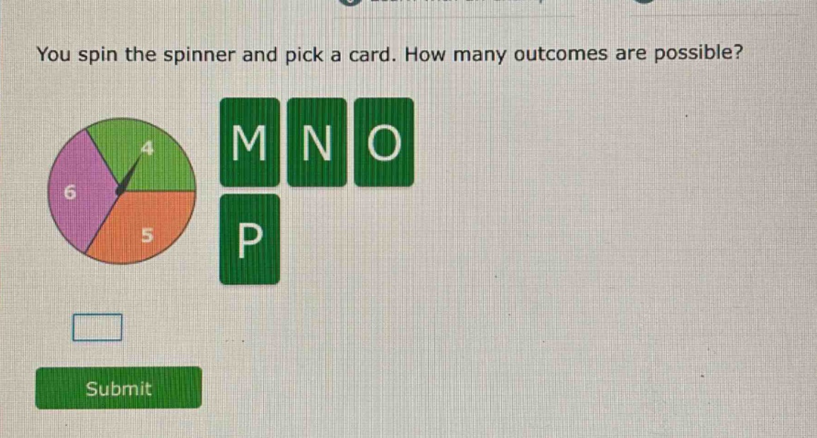 you spin the spinner and pick a card. how many outcomes are possible?