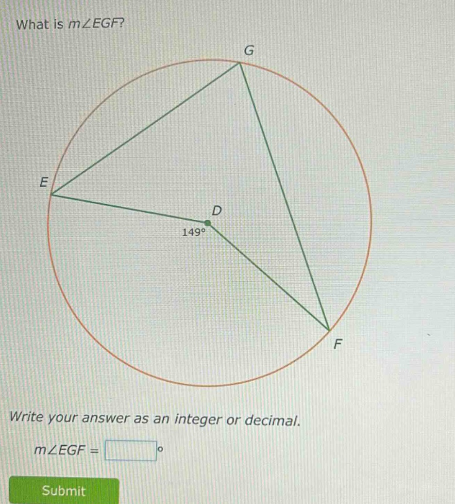 what is m∠egf? write your answer as an integer or decimal. m∠egf = °