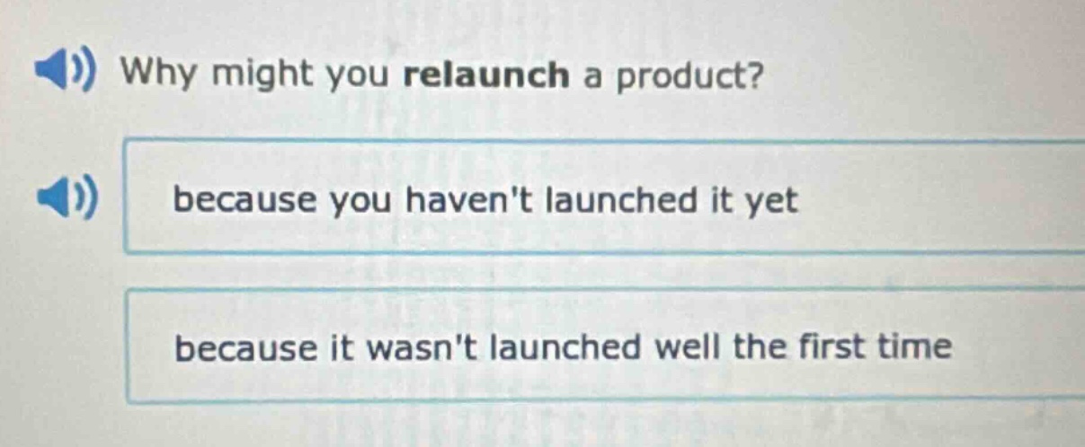 why might you relaunch a product? because you havent launched it yet because it wasnt launched well the first time