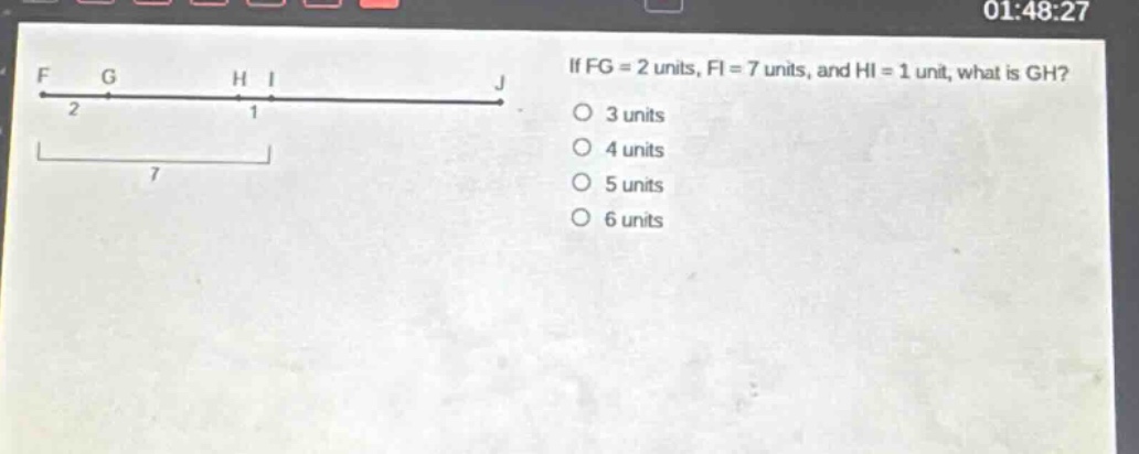 if fg = 2 units, fi = 7 units, and hi = 1 unit, what is gh? 3 units 4 units 5 units 6 units