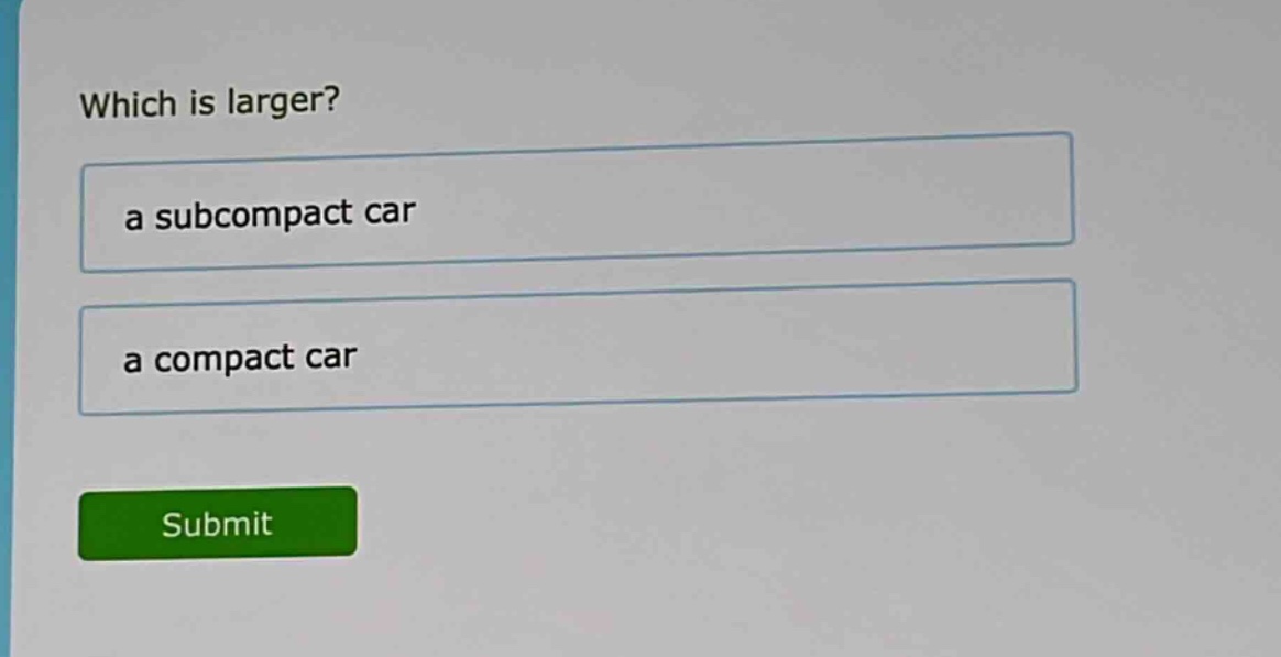 which is larger? a subcompact car a compact car