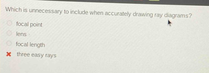 which is unnecessary to include when accurately drawing ray diagrams? focal point lens focal length three easy rays