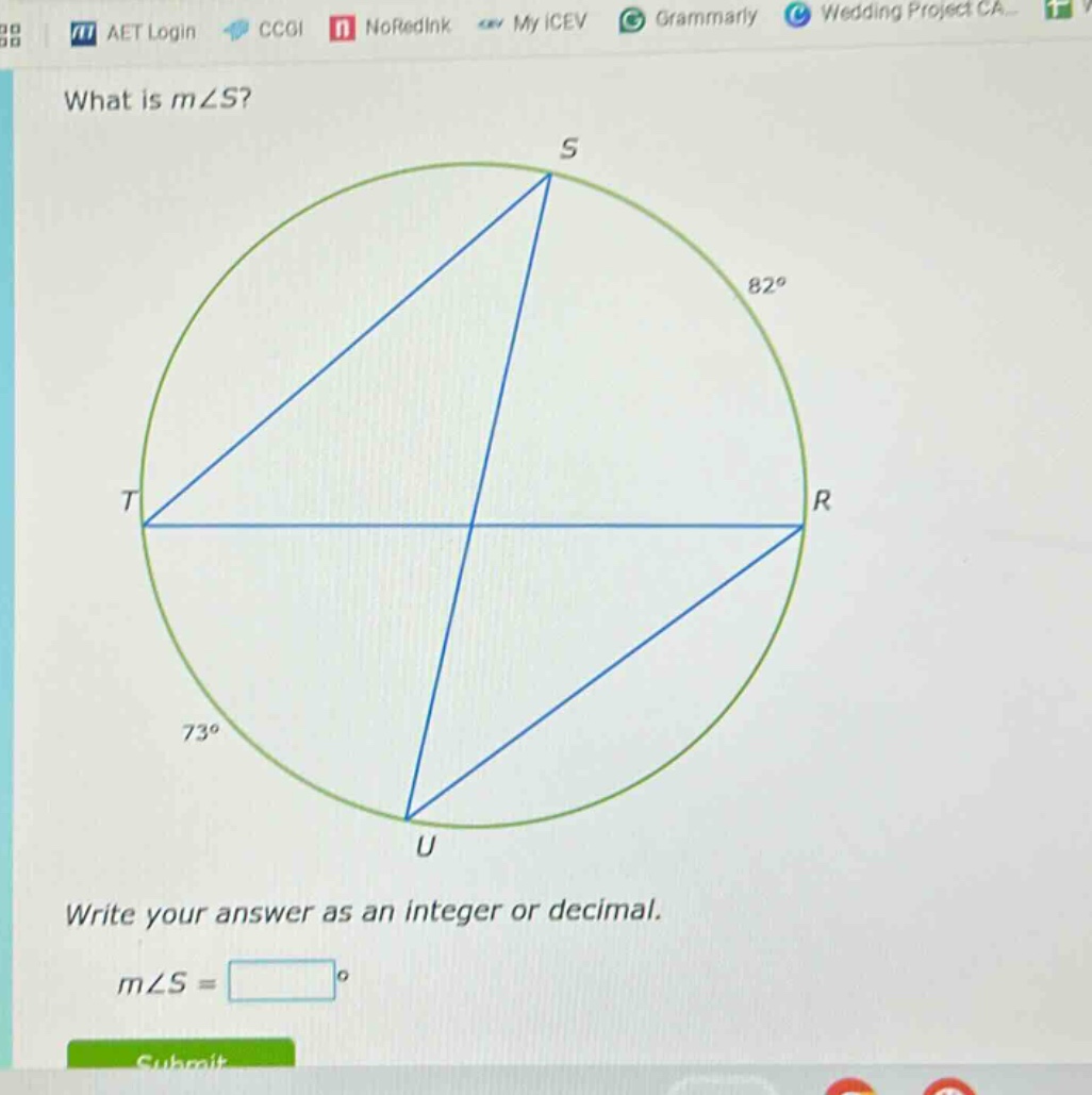 what is m∠s? write your answer as an integer or decimal. m∠s = °