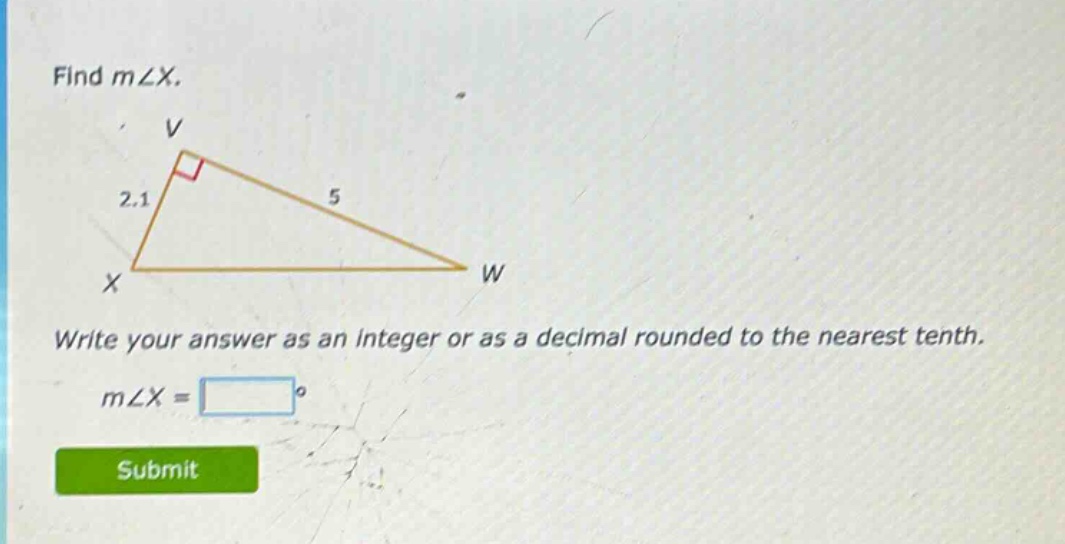 find m∠x. write your answer as an integer or as a decimal rounded to the nearest tenth. m∠x =
