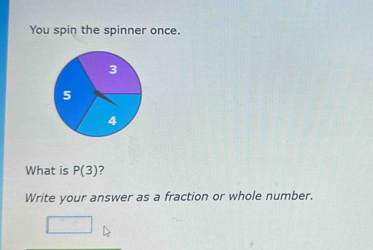 you spin the spinner once. what is p(3)? write your answer as a fraction or whole number.