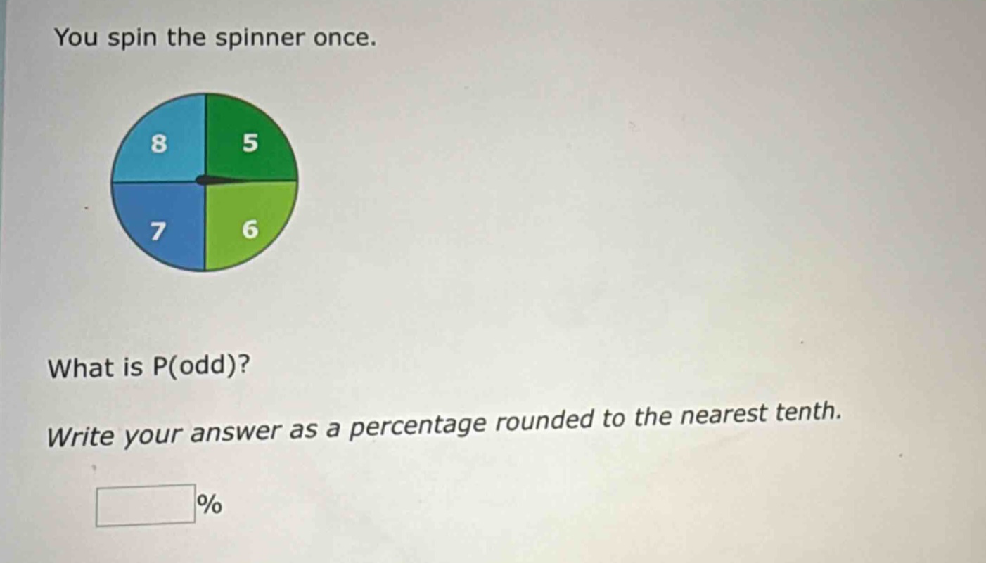you spin the spinner once. what is p(odd)? write your answer as a percentage rounded to the nearest tenth. %