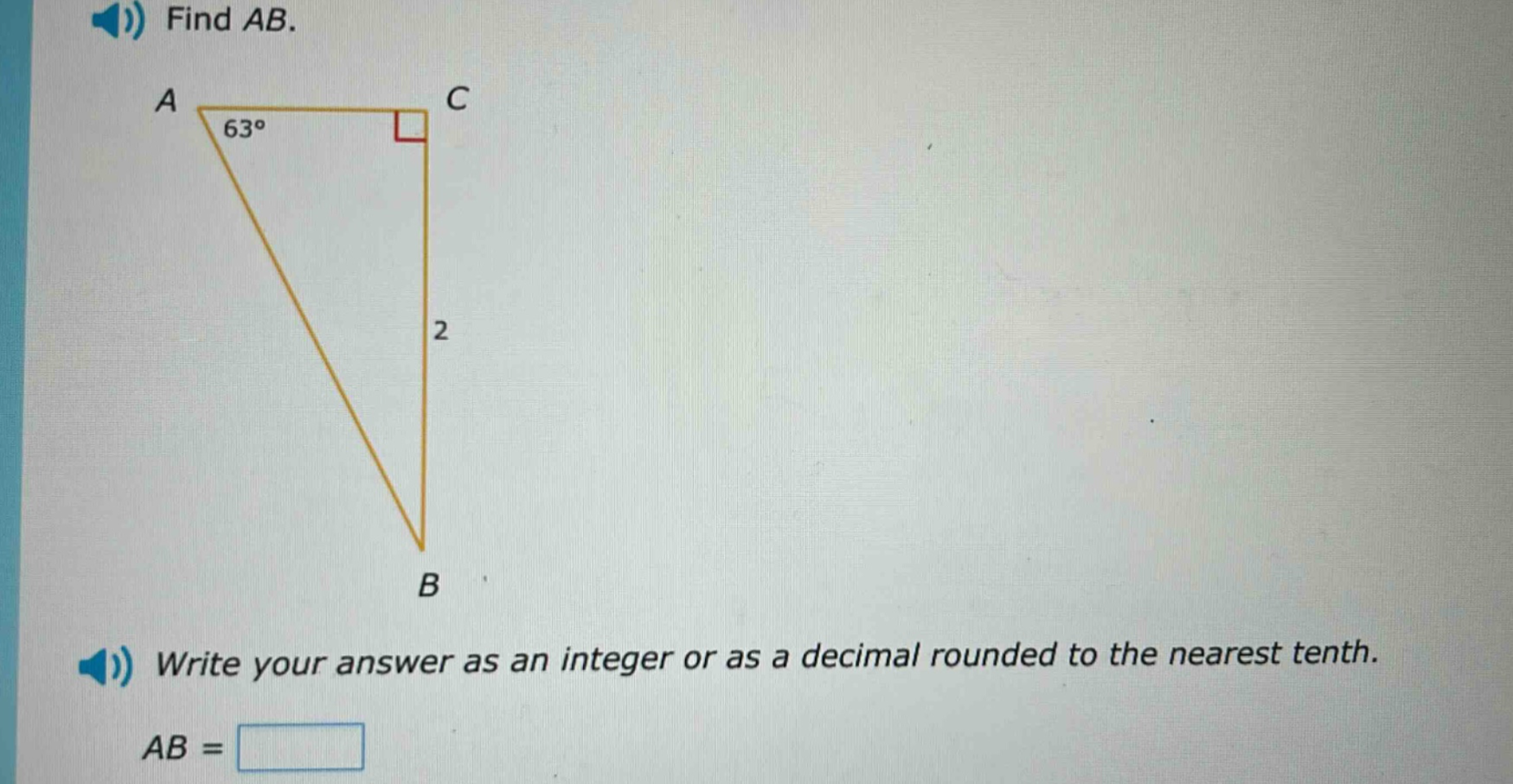 find ab. write your answer as an integer or as a decimal rounded to the nearest tenth. ab =