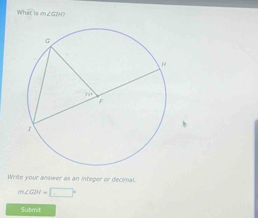 what is m∠gih? write your answer as an integer or decimal. m∠gih = °