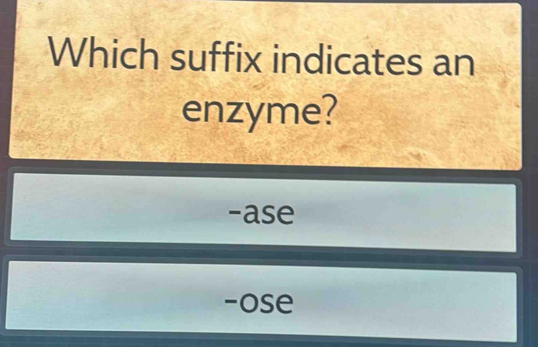 which suffix indicates an enzyme? -ase -ose