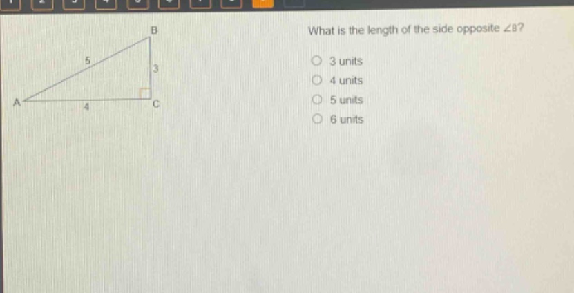 what is the length of the side opposite ∠b? 3 units 4 units 5 units 6 units