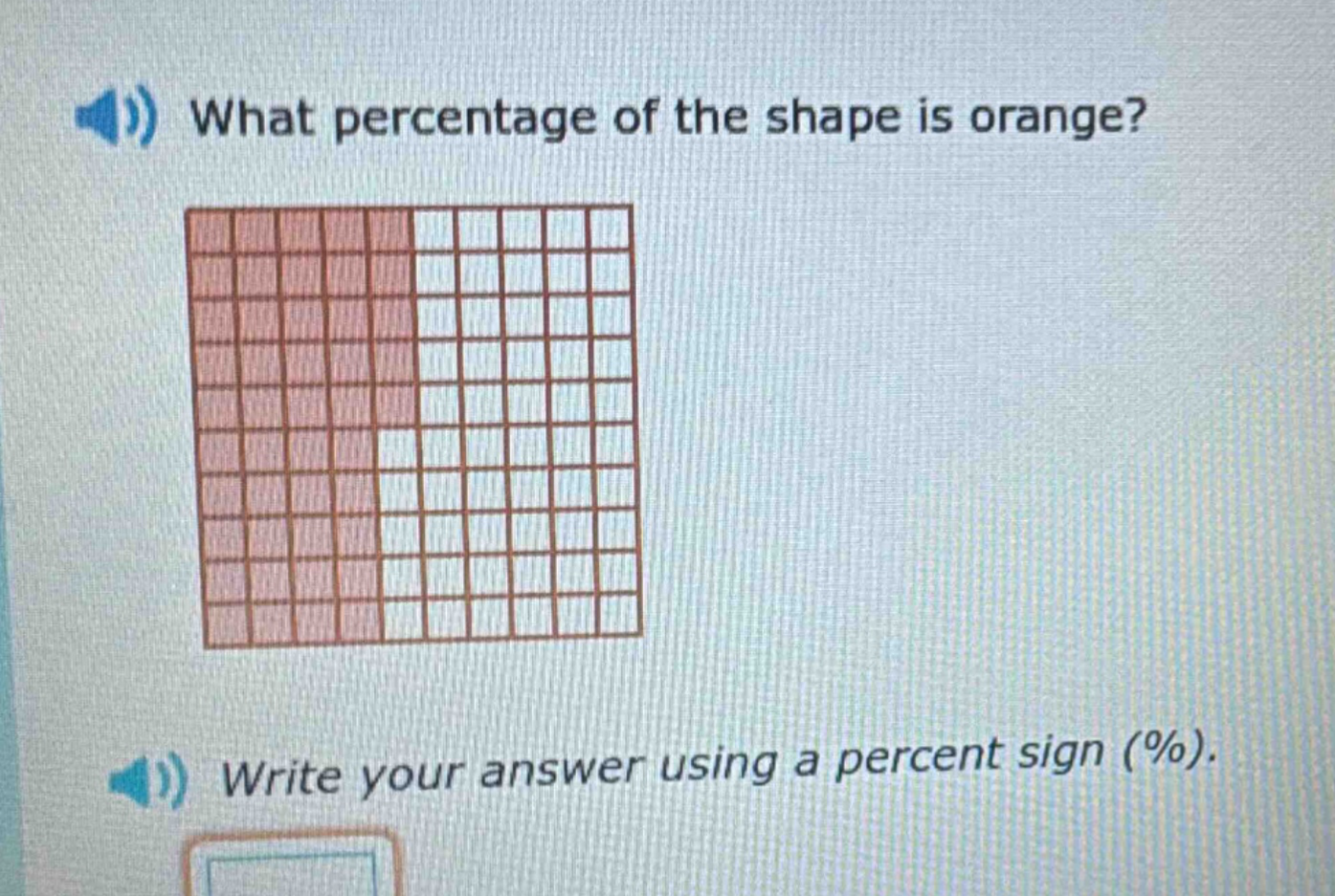 what percentage of the shape is orange? write your answer using a percent sign (%).