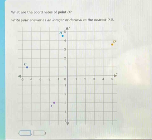 what are the coordinates of point d? write your answer as an integer or decimal to the nearest 0.5.