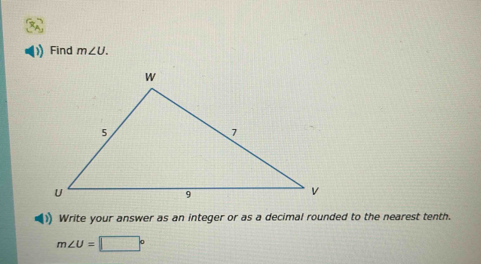 find m∠u. write your answer as an integer or as a decimal rounded to the nearest tenth. m∠u =