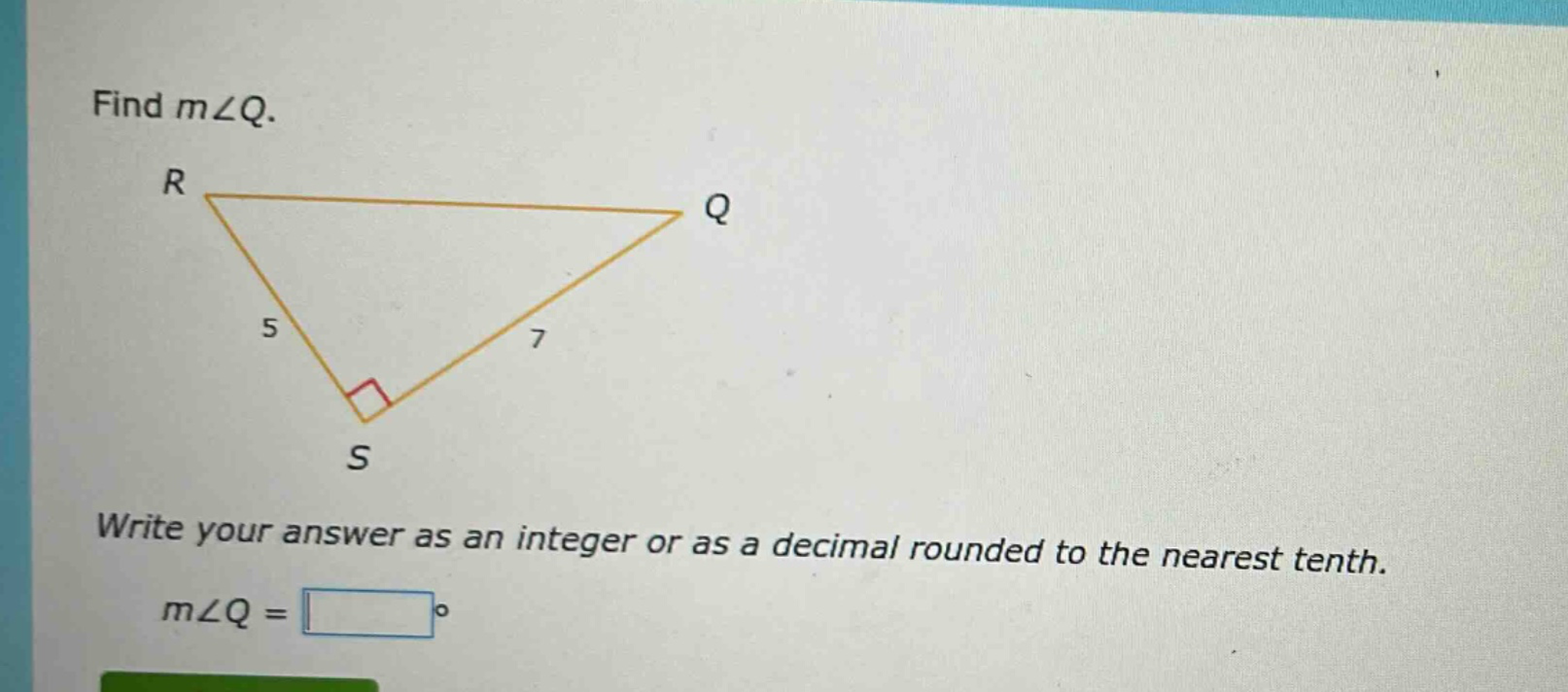 find m∠q. write your answer as an integer or as a decimal rounded to the nearest tenth. m∠q = °