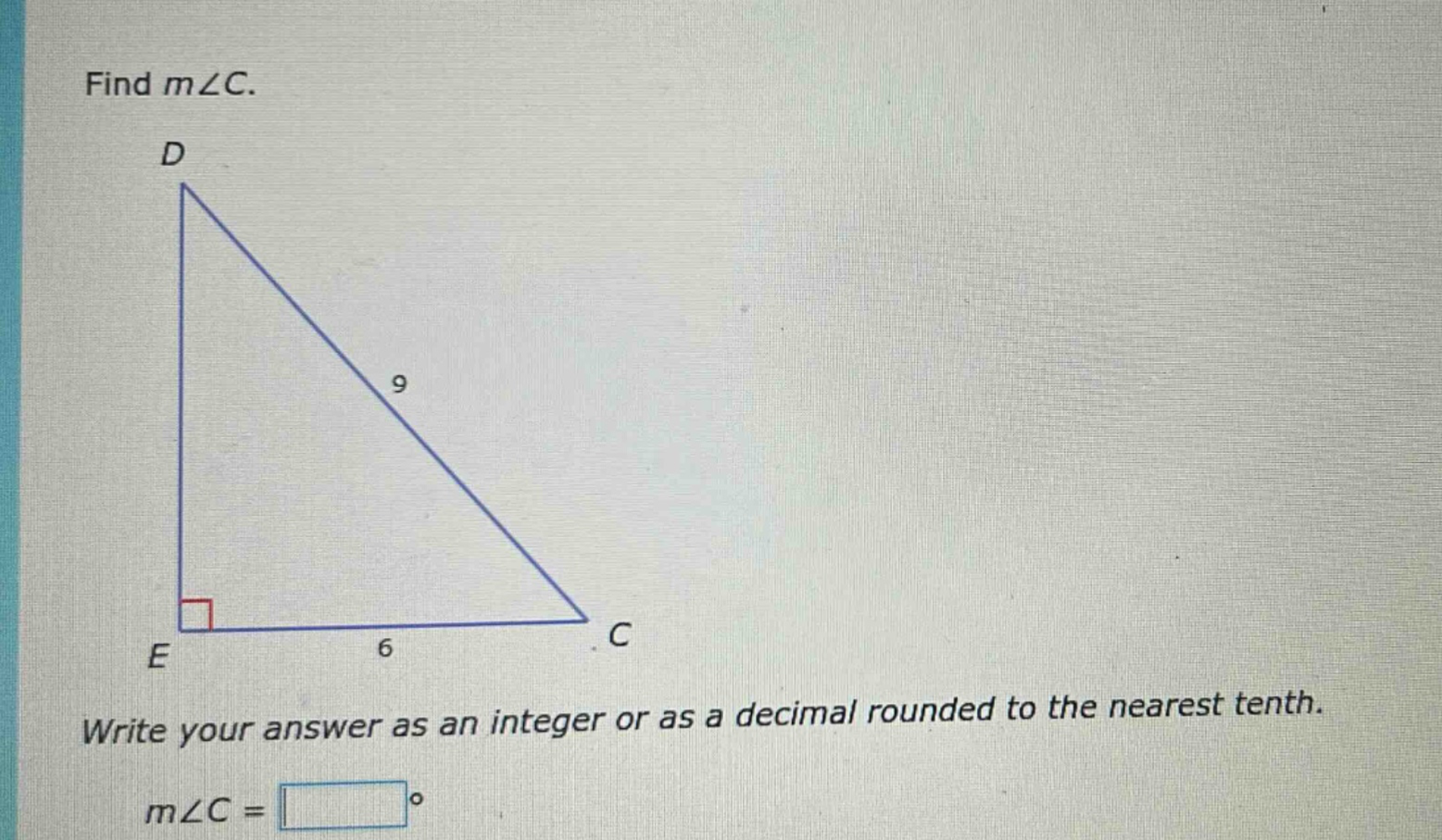 find m∠c. write your answer as an integer or as a decimal rounded to the nearest tenth. m∠c = °