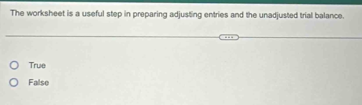 the worksheet is a useful step in preparing adjusting entries and the unadjusted trial balance. true false