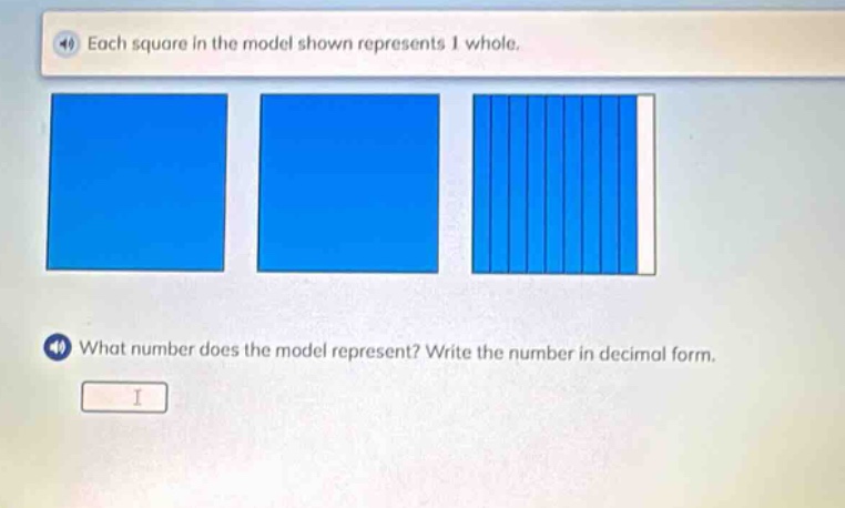 each square in the model shown represents 1 whole. what number does the model represent? write the number in decimal form.