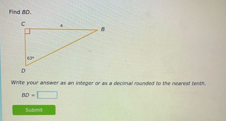 find bd. write your answer as an integer or as a decimal rounded to the nearest tenth. bd =