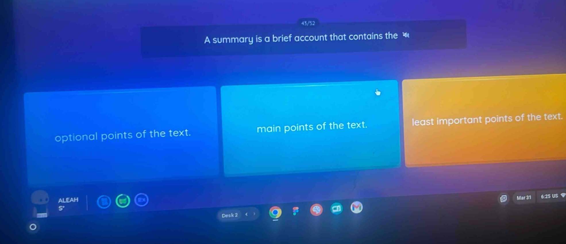 a summary is a brief account that contains the optional points of the text. main points of the text. least important points of the text.