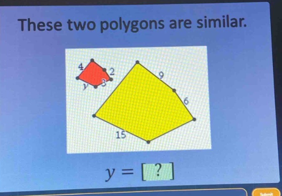 these two polygons are similar. y = ?