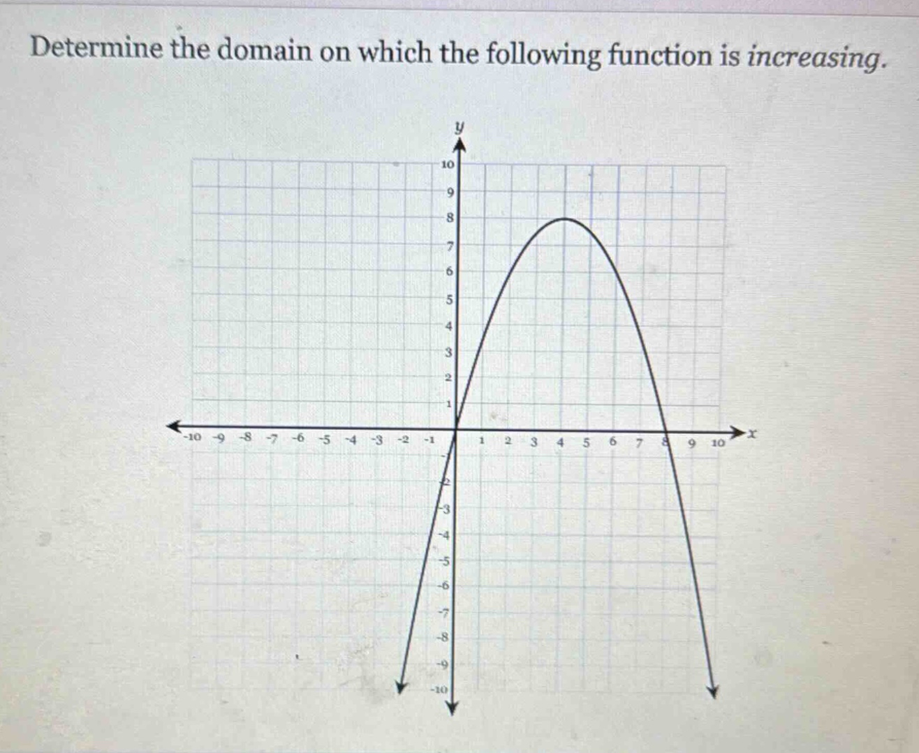 determine the domain on which the following function is increasing.
