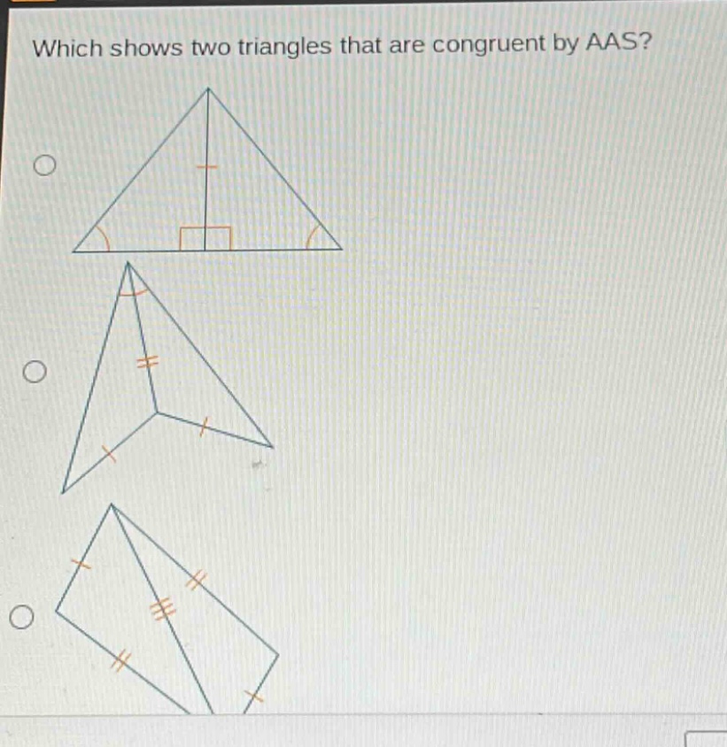 which shows two triangles that are congruent by aas?