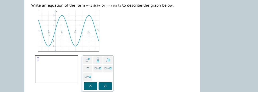 write an equation of the form y = a sin bx or y = a cos bx to describe the graph below.