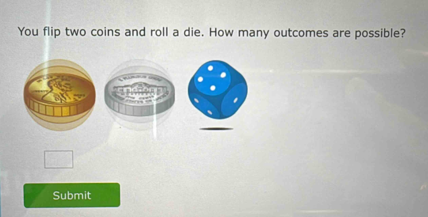 you flip two coins and roll a die. how many outcomes are possible?