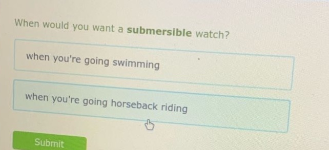 when would you want a submersible watch? when youre going swimming when youre going horseback riding