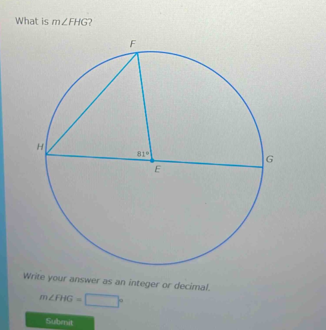 what is m∠fhg? write your answer as an integer or decimal. m∠fhg = °
